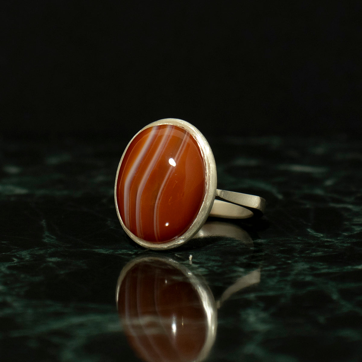 Striped agate Ring / Silver matte _ Dome #03