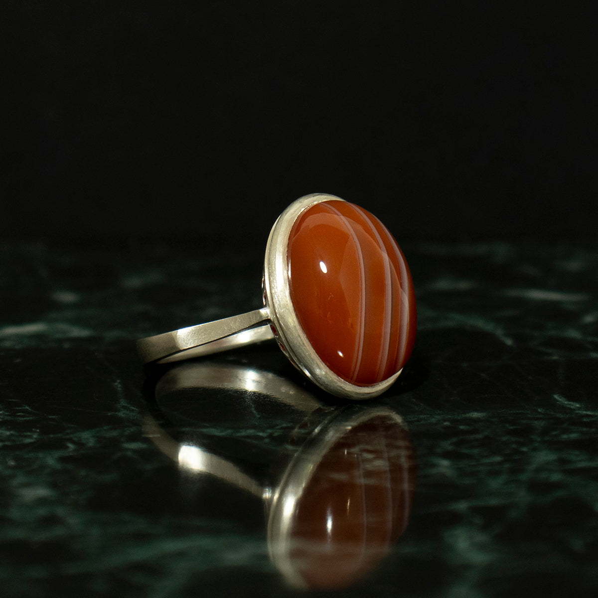 Striped agate Ring / Silver matte _ Dome #03