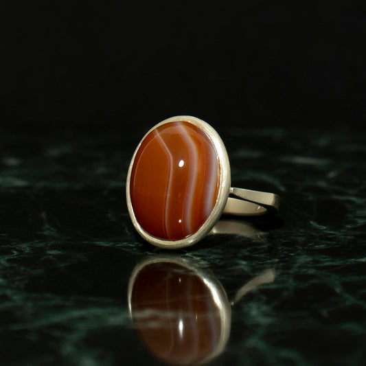 Striped agate Ring / Silver matte _ Dome #04