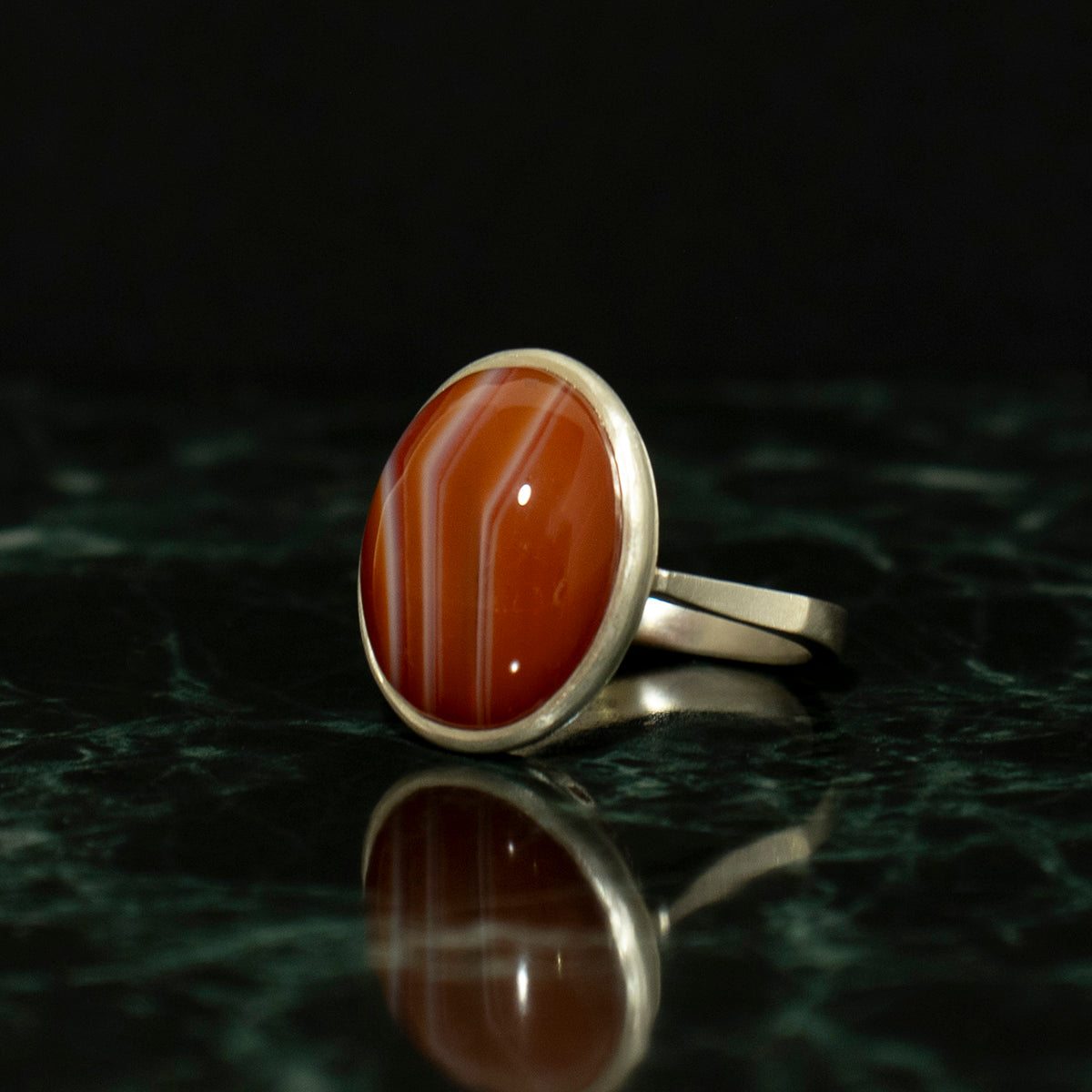 Striped agate Ring / Silver matte _ Dome #05