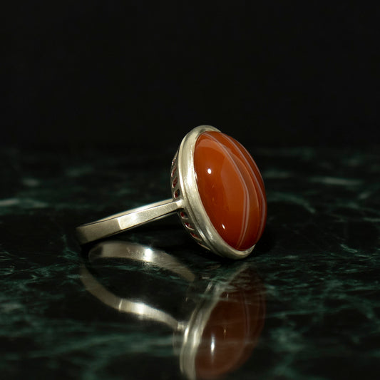 Striped agate Ring / Silver matte _ Dome #05