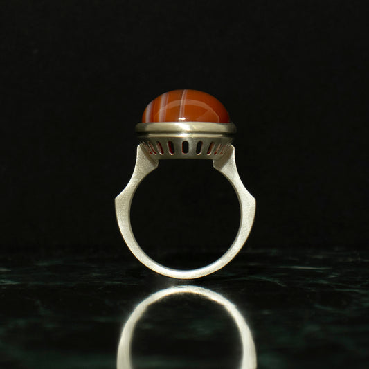 Striped agate Ring / Silver matte _ Dome #01