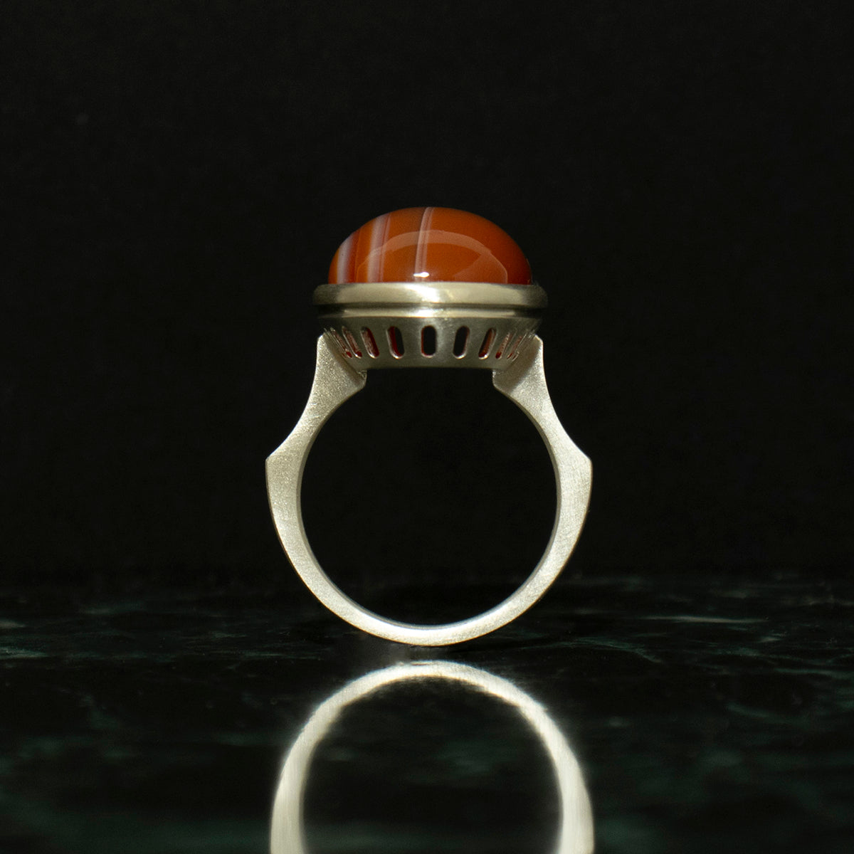 Striped agate Ring / Silver matte _ Dome #04