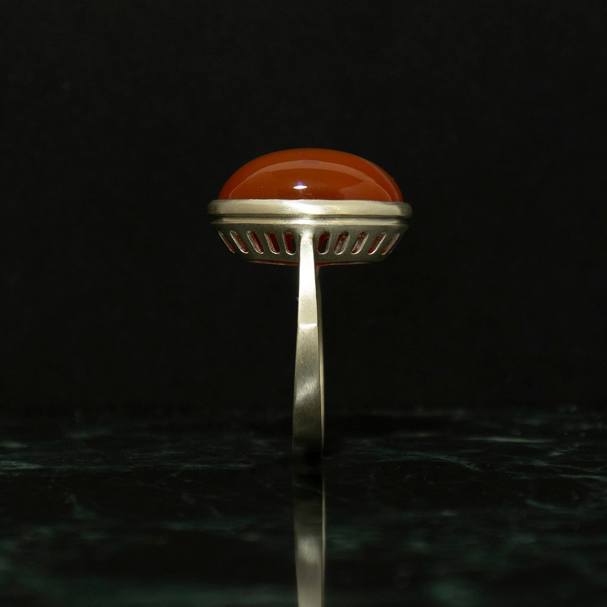 Striped agate Ring / Silver matte _ Dome #01