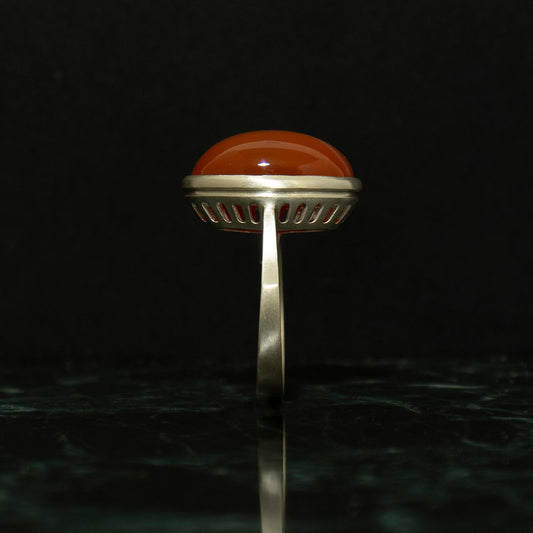 Striped agate Ring / Silver matte _ Dome #03