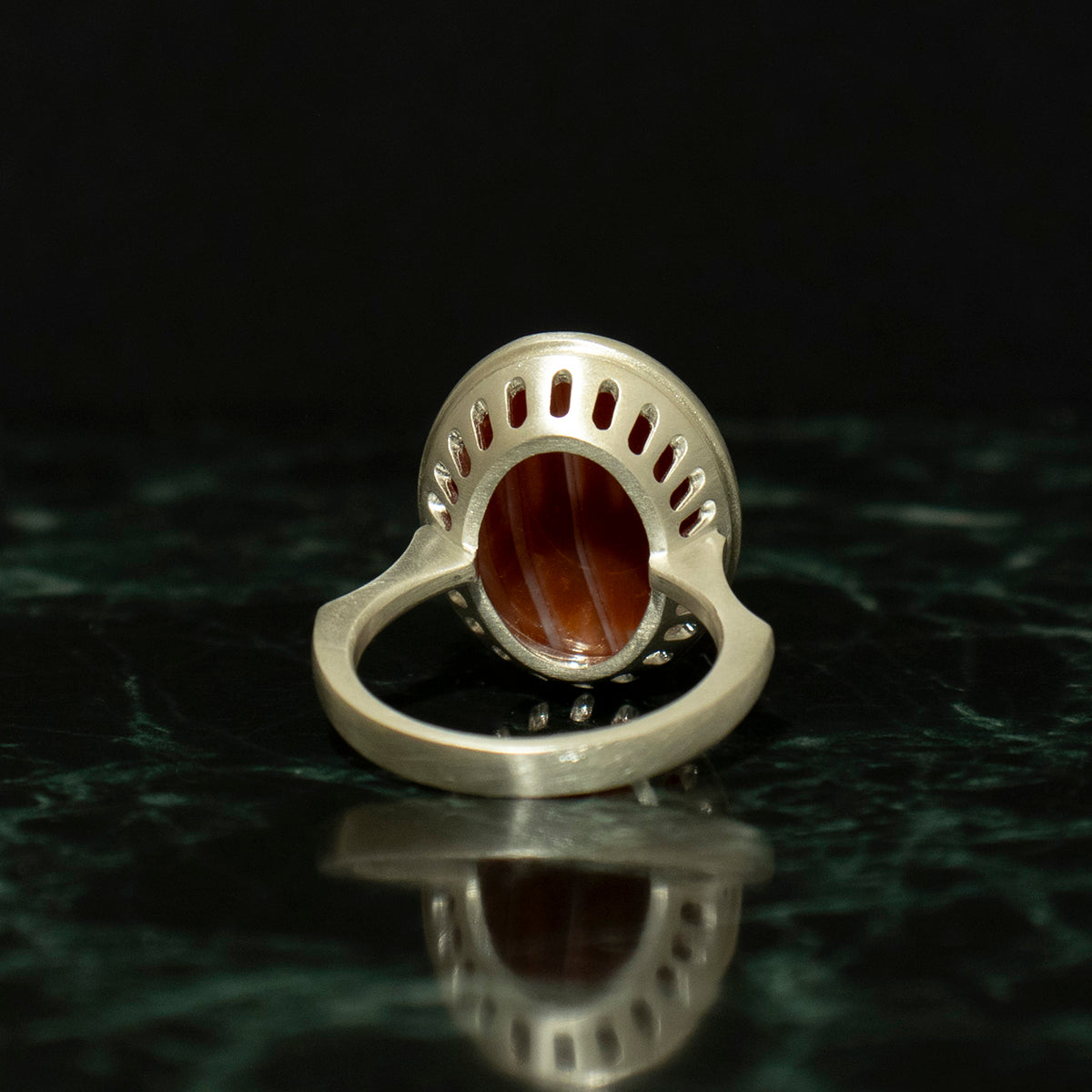 Striped agate Ring / Silver matte _ Dome #05