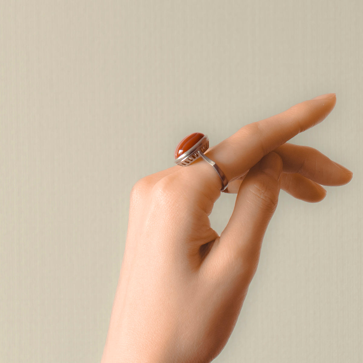 Striped agate Ring / Silver matte _ Dome #02